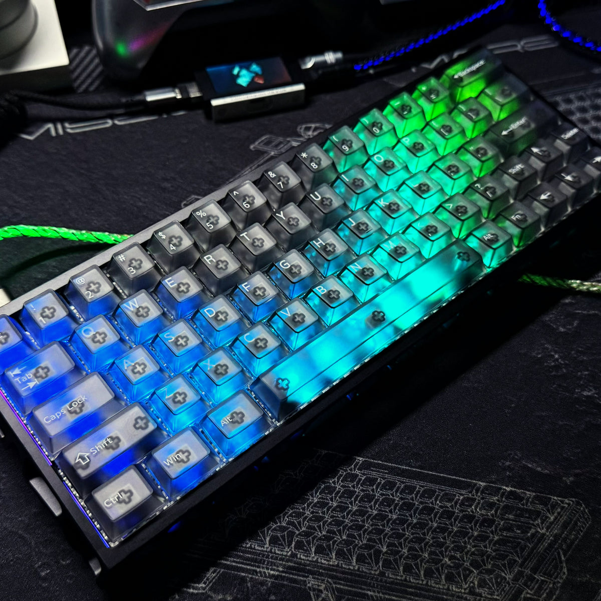 AE64 Max 60% keyboard in dark finish, RGB-lit front view