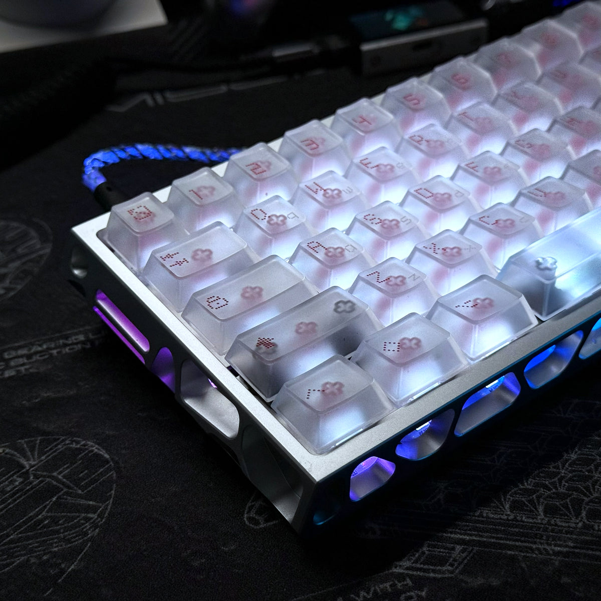 AE64 Max 60% keyboard in light finish, RGB-lit front view